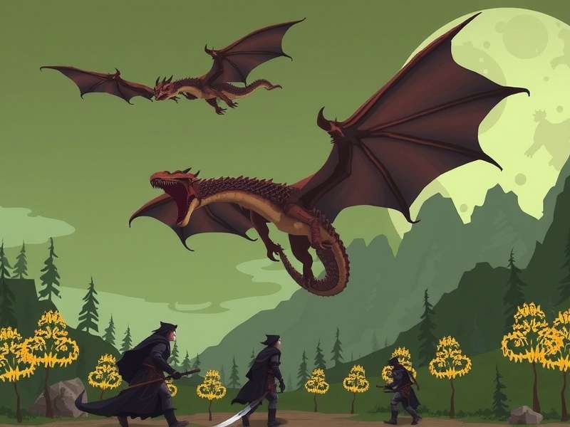 A sweeping landscape view of the Dragon Wilds region in RuneScape, showing volcanic terrain and ancient dragon ruins