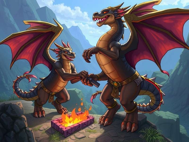 Dragonwilds landscape with players battling a dragon in RuneScape