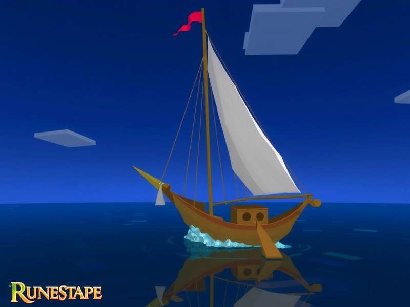 A majestic RuneScape ship sailing through stormy seas with a glowing portal in the distance