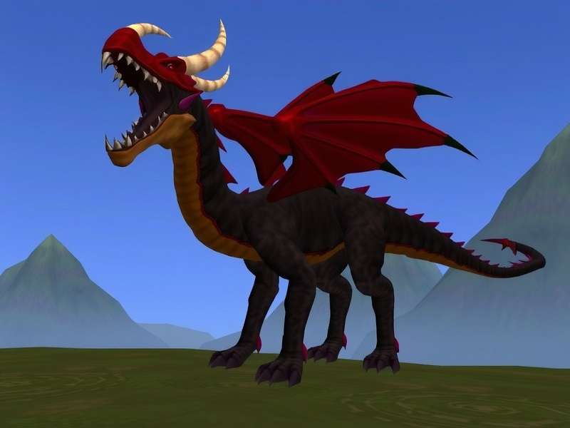 A majestic dragon perches on a cliff in the Dragonwilds, overlooking a vast volcanic landscape