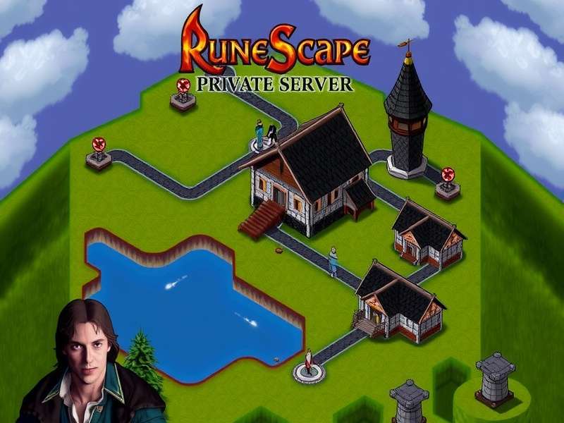 A bustling community scene from a 2004-style RuneScape private server, players trading and fighting in Varrock square.