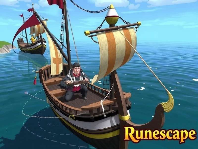 A bustling view of Port Sarim docks in Old School RuneScape, the birthplace of Sea Shanty 2