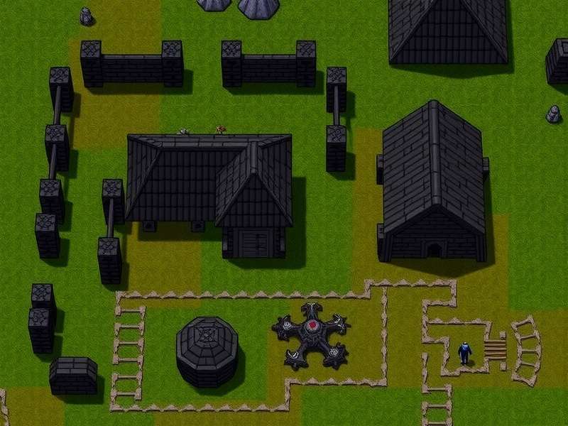 RuneScape Dragonwilds base building concept art showing a fortified camp with dragon motifs and towering walls