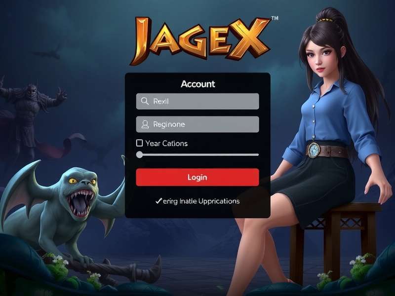 Jagex Account Login interface showing RuneScape character and login screen