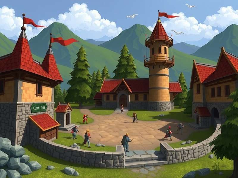 Old School Runescape landscape featuring Lumbridge Castle and the river Lum